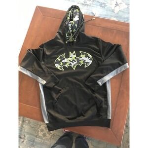 Batman‎ Hooded Sweatshirt Hoodie Neon Camo Logo Black Kangaroo Pocket Sz Medium